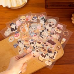 2sheets Meow Enjoys Sweet Time Series Kawaii Cartoon PET Stickers DIY Diary Scrapbook Aesthetics Stationery Stickers