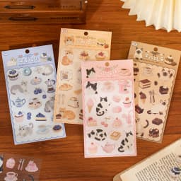 2sheets Meow Enjoys Sweet Time Series Kawaii Cartoon PET Stickers DIY Diary Scrapbook Aesthetics Stationery Stickers