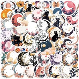 10/30/50PCS Moon Flower Cat PVC Sticker Aesthetic Decoration Scrapbooking Accessories DIY Stationery School Supplies