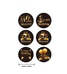 100-500pcs Black Golden Happy Birthday Stickers Birthday Round Sticker for Birthday Gift Bag Card Envelopes Stationery