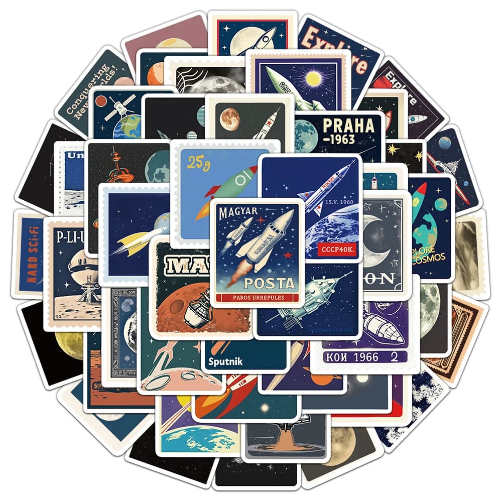 50PCS Space Travel Planner Stickers Planet Rocket Exquisite Handbook Material Phone Case Laptop Luggage Waterproof Stickers