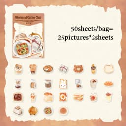 Mr.Paper 50Pcs/Bag Sweet Collection Series Washi Stickers Watercolor Food & Coffee for Journal Scrapbook & Planner