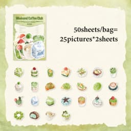Mr.Paper 50Pcs/Bag Sweet Collection Series Washi Stickers Watercolor Food & Coffee for Journal Scrapbook & Planner