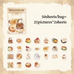 Mr.Paper 50Pcs/Bag Sweet Collection Series Washi Stickers Watercolor Food & Coffee for Journal Scrapbook & Planner
