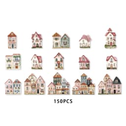 15pcs of Pink Ins Small House Building Retro PET Stickers for Laptop Luggage Phone Cases Birthday Gift Rooms Decoration
