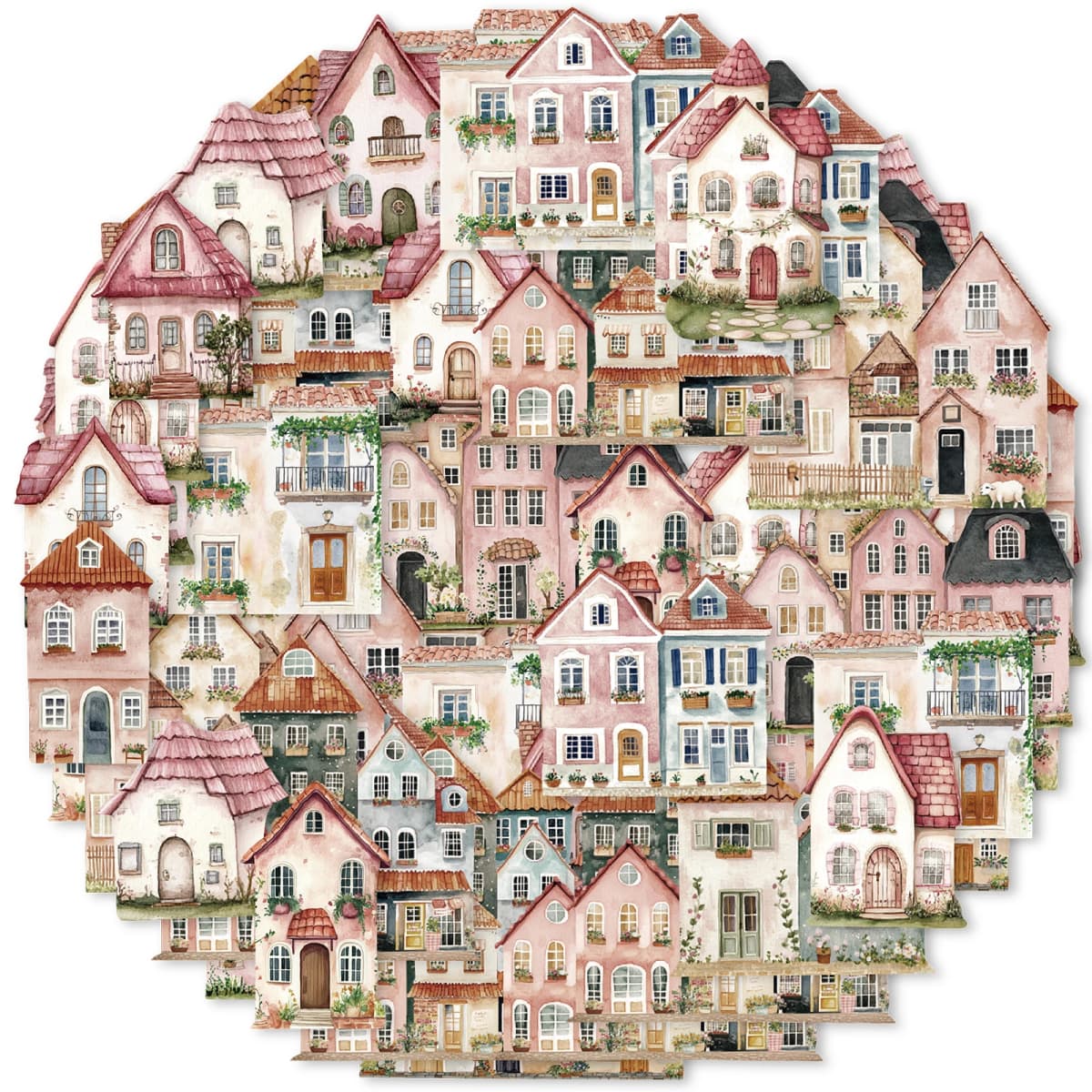 15pcs of Pink Ins Small House Building Retro PET Stickers for Laptop Luggage Phone Cases Birthday Gift Rooms Decoration
