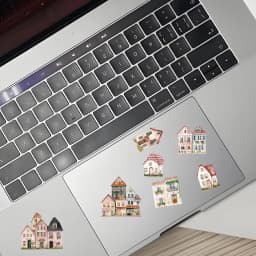 15pcs of Pink Ins Small House Building Retro PET Stickers for Laptop Luggage Phone Cases Birthday Gift Rooms Decoration