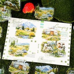Etori Life Mountain and River in Art Series Retro Four Seasons Scenery Pet Stickers for Decoration, Handmade Scrapbooking, Albums, Suitcases, Travel Stickers, Room Decoration, Gift Paper Bags, Student Stationery, Children's Stickers