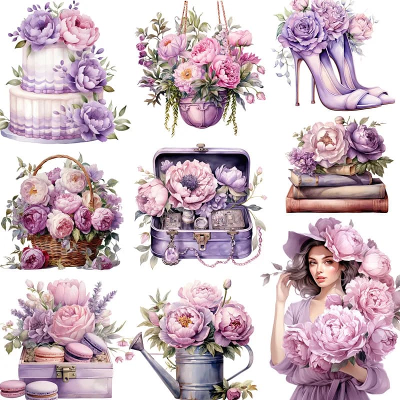 12Pcs/Pack Retro Peony Sticker DIY Craft Scrapbooking Album Junk Journal Decorative Stickers