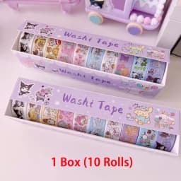 Sanrio Kuromi Character and Paper Tape Set - Cute Decorative Stickers, Suitable for Stationery and DIY Crafting.