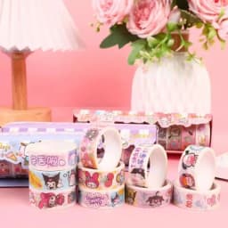 Sanrio Kuromi Character and Paper Tape Set - Cute Decorative Stickers, Suitable for Stationery and DIY Crafting.