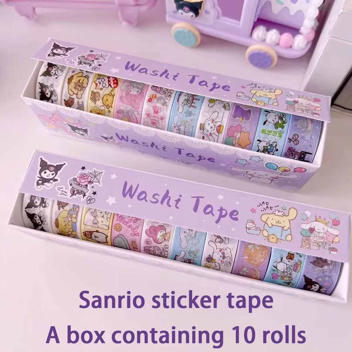 Sanrio Kuromi Character and Paper Tape Set - Cute Decorative Stickers, Suitable for Stationery and DIY Crafting.