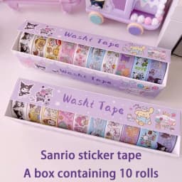 Sanrio Kuromi Character and Paper Tape Set - Cute Decorative Stickers, Suitable for Stationery and DIY Crafting.