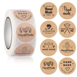 100-500pcs Kraft Paper Handmade with Love Stickers Thank You Sticker for Baking Packaging Envelope Seals Small Business Stickers