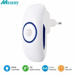 Melery Smart Night Light PIR Motion Sensor Control Cold White Body Induction Mini Lamp Plug-In for Bedroom Living Room Stair