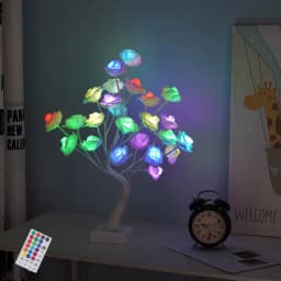 18 Colors Rose Flower Tree Lamp Remote LED Night Light USB/Battery Powered Table Desk Decor Wedding Christmas Gift for Women Mom