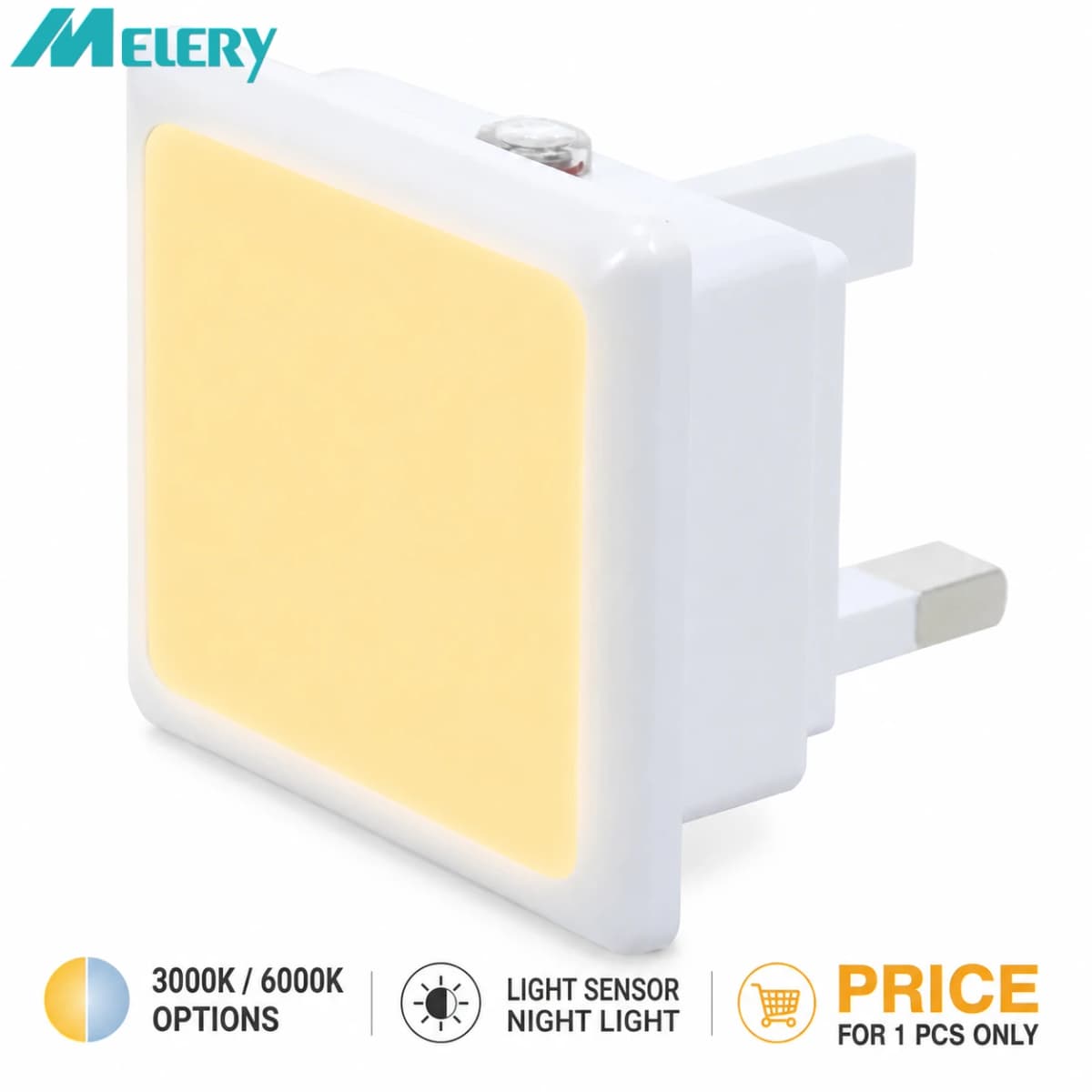 Melery Auto 0.3W LED Night Light UK Plug in Warm/Day White Dusk Till Dawn Daylight Sensor Smart Energy Saving Design Home Office