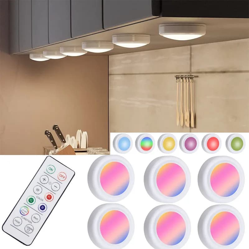 LED Puck light Remote Control 16 Color Changeable Dimmable Wireless Touch Sensor Battery Operated Kitchen Hallway Ambient light