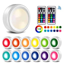 Battery Powered RGB Night Light Led Under Cabinet Lamp Puck Lights with Remote For Home Wardrobe Kitchen Display Case Decoration
