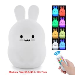 Touch Sensor Rabbit Night Light Remote Control 9 Colors LED Dimmable Timing Rechargeable Silicone Animal Lamp for Kids Baby Gift