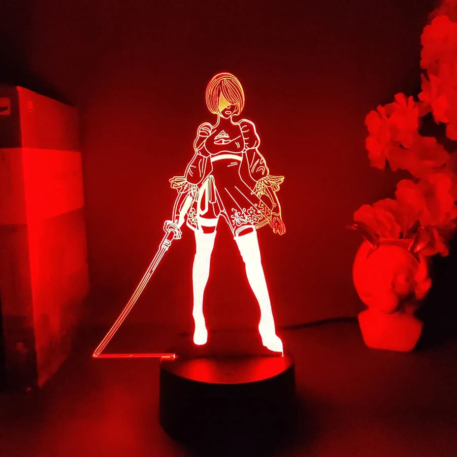 Nie-R YoRHa 2B Figure RGB Lamp Gamer Setup Decoration LED 7 Color Changing Nightlight Kids Gaming Room Desk Backlight