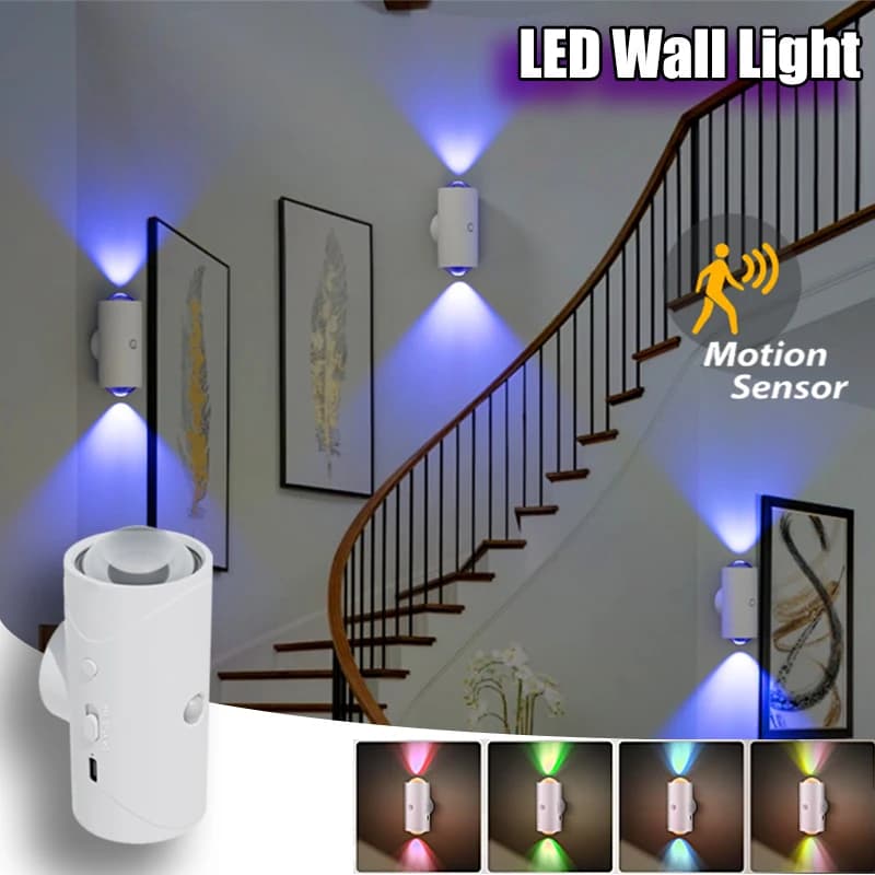 Motion Sensor Wall Lamp LED Wall Lights RGB Warmlight Home Decoration Light Up and Down Night Light Rechargeable for Stair Porch
