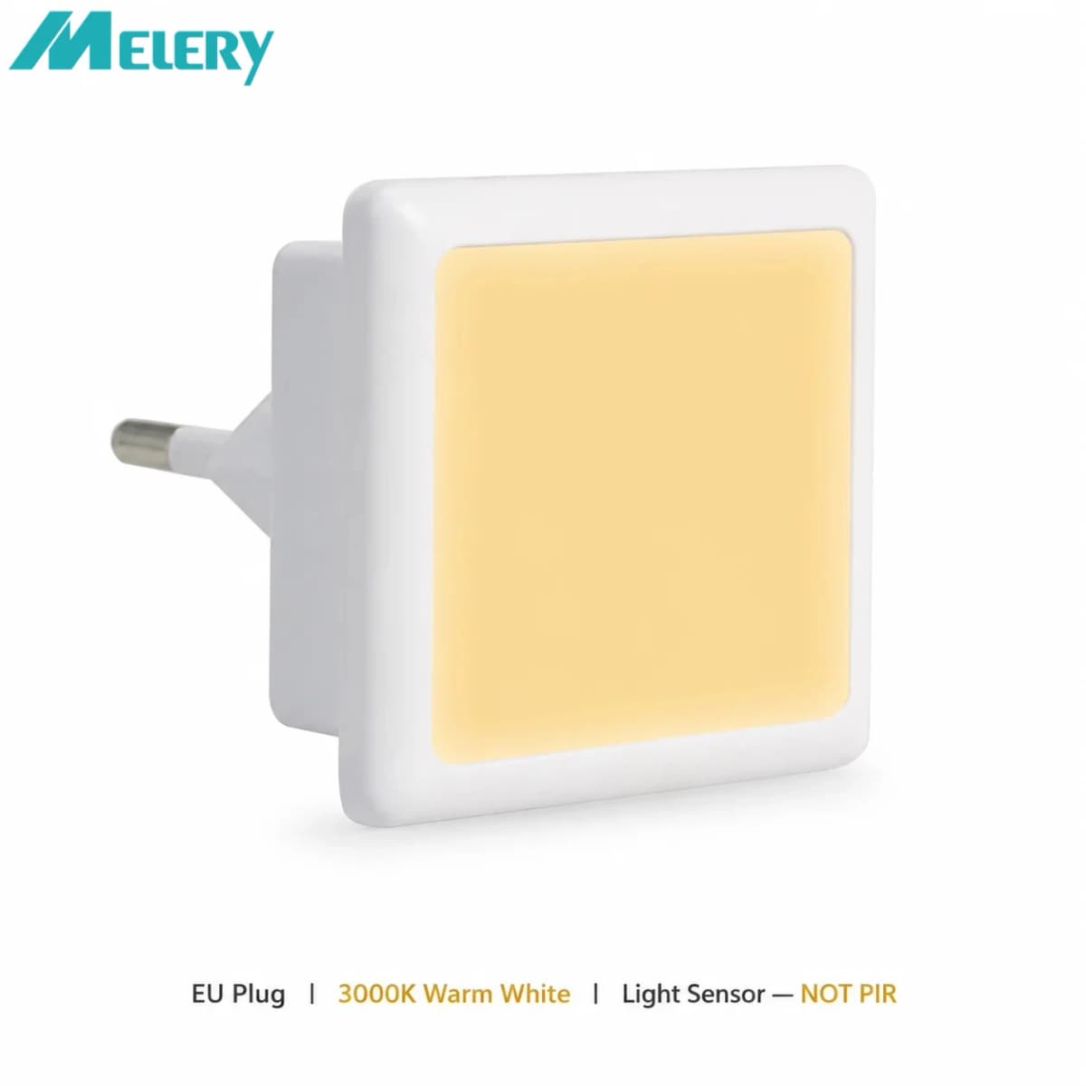 Melery LED Night Light Twilight Sensor 0.3W Warm White 3000K 40lm EU Plug Socket Lamp 230V Children's Table Home Stairs Aisle