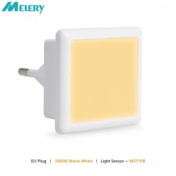 Melery LED Night Light Twilight Sensor 0.3W Warm White 3000K 40lm EU Plug Socket Lamp 230V Children's Table Home Stairs Aisle