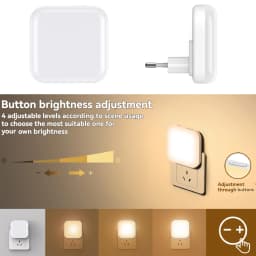 Dimmable Night Light With Auto On/Off Sensor Plug In Warm Light Energy Saving Slim Design Bedrooms, Bathroom, Stairs, Hallways