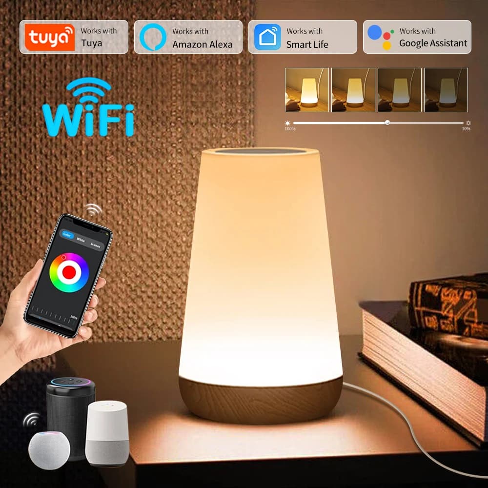 TUYA WiFi Night Light LED Smart Touch Bedside Lamp USB Charging Table Lamp Dimming Night Lamp Room Decor Lamp Alexa Google Home