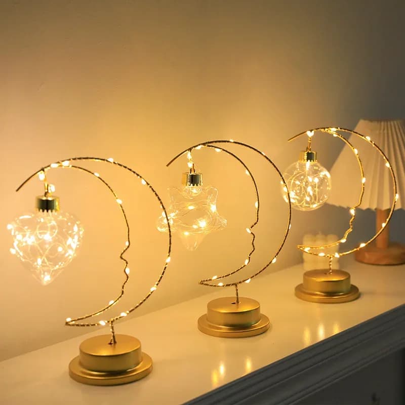 GGbingLED Light Moon Shape Design Home Decoration Star Light Indoor Ornament Small LED Night Lamp Heart Iron Material for Gift
