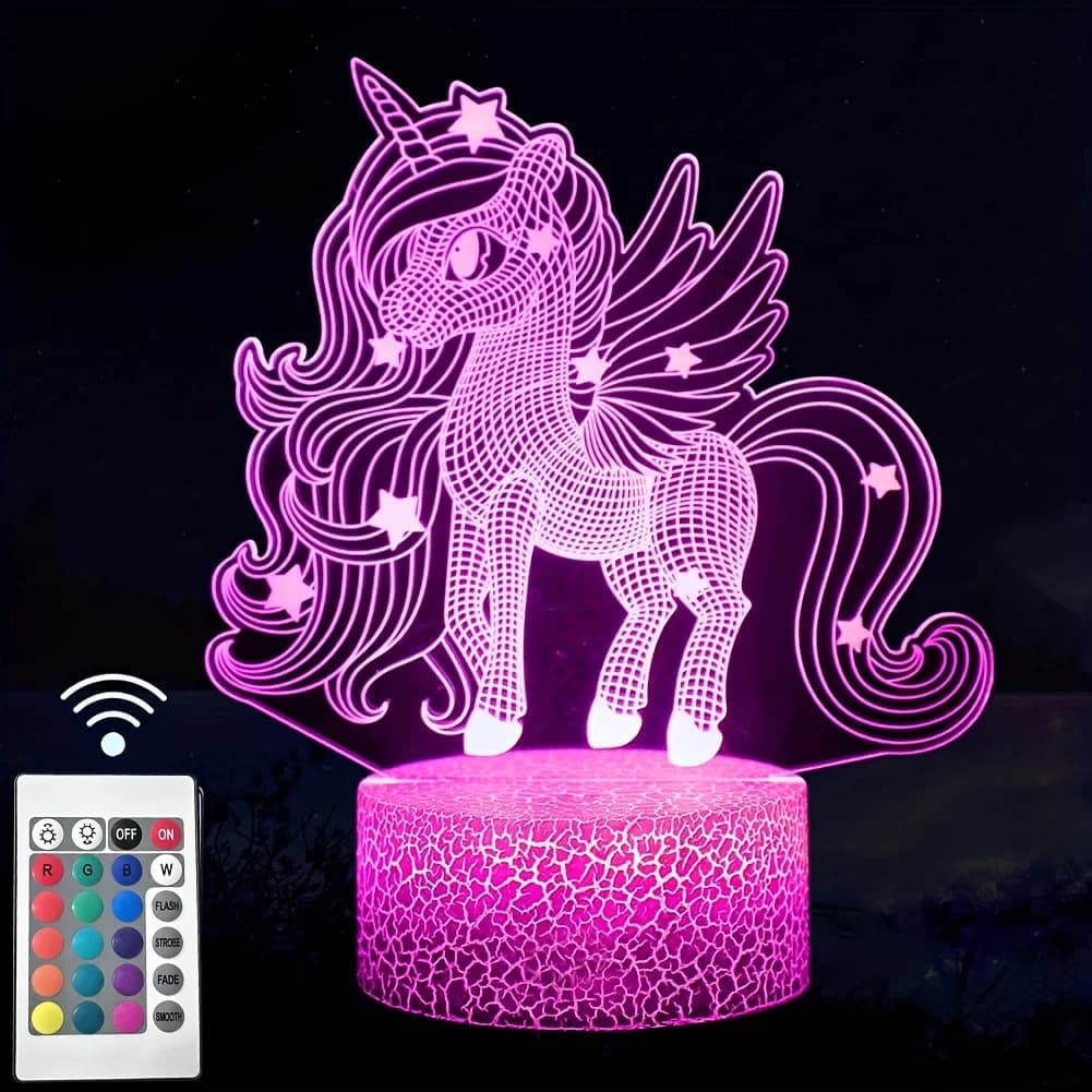 1pc Cute Pony 3D Night Light, With Touch & Remote Control, 16-Color Changing Ambient Light/7-Color /Warm Color For Bedroom