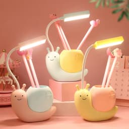 Multi-Functional LED Desk Lamp Student Learning with Pen Holder Night Light Snail Shape USB Rechargeable Bendable Cute Kids Lamp