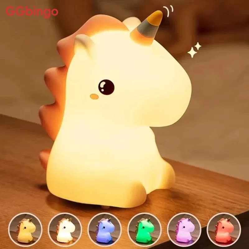 GGbingo Unicorn Silicone USB LED Night Light Cute Baby Bedroom Nursery Decor for Home Bathroom Easter Christmas Birthday Dorm