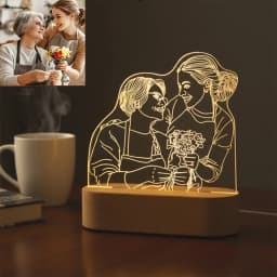 Personalized 3D Photo Lamp Custom Night Light with Wooden Base Unique Gift for Valentine's Day Wedding Anniversary Mother's Day