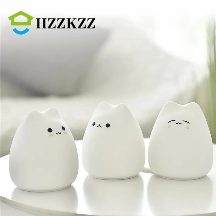 Kawaii LED Night Light Cat Lamp Wireless Touch Sensor Silicone Battery Animal Light Child Holiday Bedroom Desktop Decor Lamp