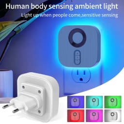 LED Night Light with EU Socket Motion Sensor RGB Color Ambient Wall Lamp for Bedroom Staircase Toilet Corridor Bathroom Study
