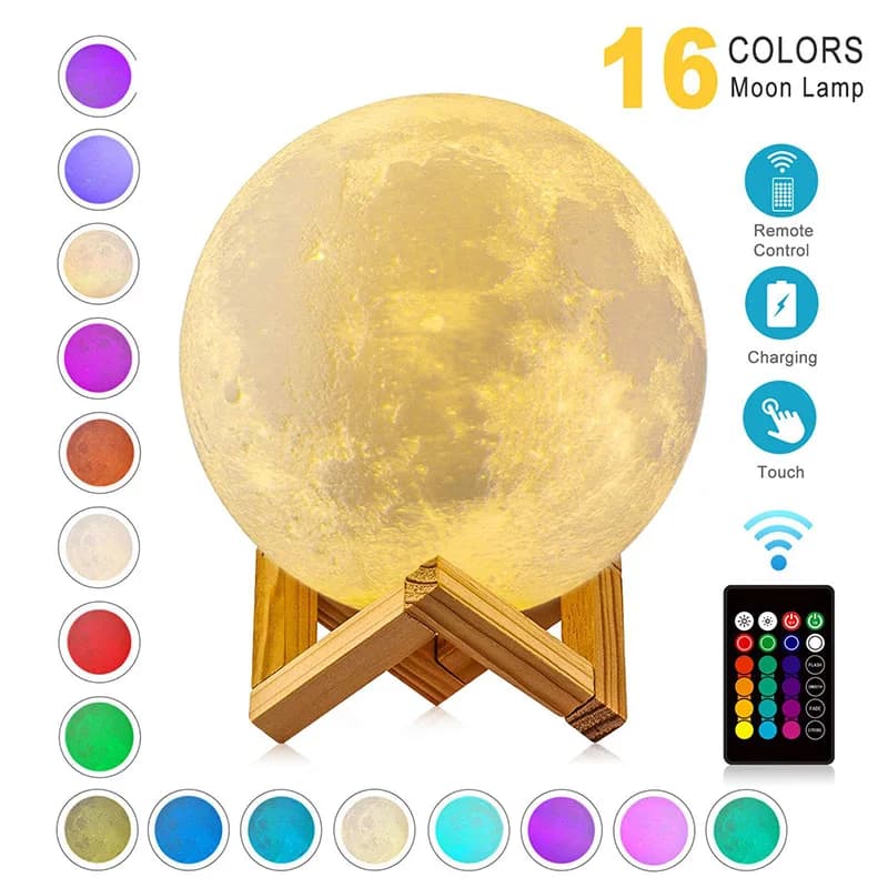 ZK20 LED Night Light 3D Print Moon Lamp Rechargeable Color Change 3D Light Touch Moon Lamp Children's Lights for Dropshipping