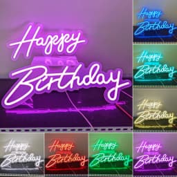 Large Size 'Happy Birthday' Customizable LED Light Neon Sign with Clear Acrylic Backer Dimmable Flexible Party Decor