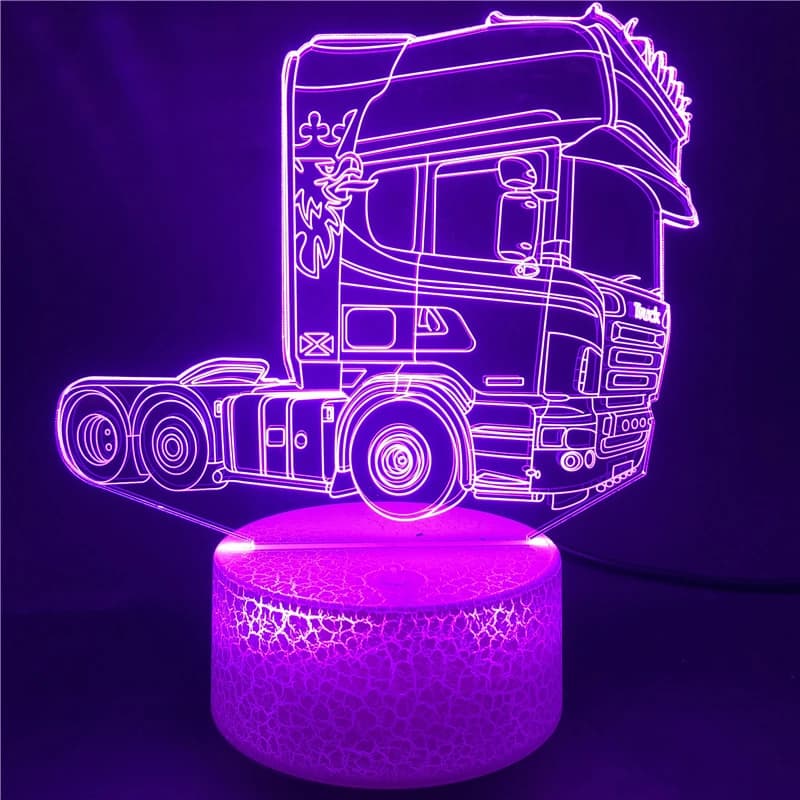 Truck Head 3D Illusion Lamp Acrylic Led Night Light Bedroom Decoration Nightlight 7 Color Changing Gift Kids Child