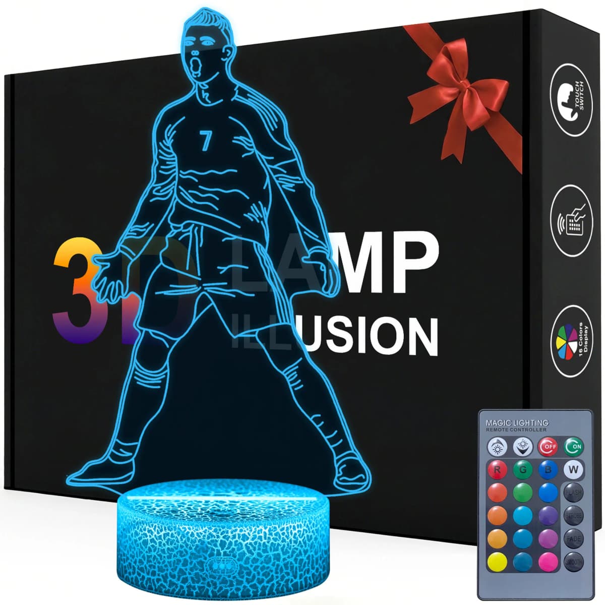 NO.7 Football Player Figurine Night Light for Boys Home Football Decor 16 Color Changing Football Gifts for Kids