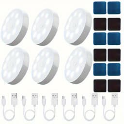 6pcs USB rechargeable LED motion sensor light, indoor adhesive magnetic closet light, induction light, 8LED light, battery power