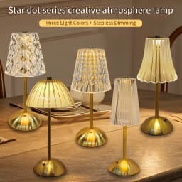 Rechargeable Touch Table Lamp 3 Colors Dimmable Artificial Crystal Lamp Portable Night Light for Bedroom Living Room Restaurant