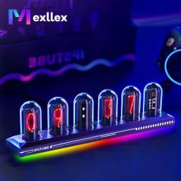 Mexllex Nixie Tube RGB Retro Digital Clock, IPS Glows Analog Clock, Support Wi-Fi Time Calibration, APP Control, Wheather Mode