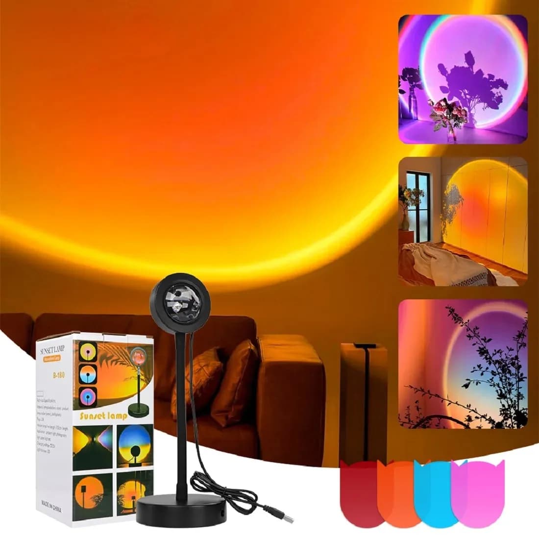 RGB Sunset Lamp,Photography Ambient Light,Night,Dimmable LED Mood Lighting,Color Changing Decorative Bulb,Living Room Bedroom