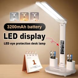 USB Eye Protection New Rechargeable LED Clock Dimmable Table Lamp 180° Rotating Foldable Desktop Reading Night Light USB