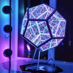 Dreamy Geometric Space LED Night Light with Stand Creative Color Christmas Birthday Gifts Infinity Dodecahedron Mirror Art Light