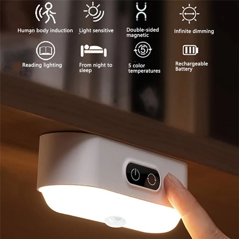 Customizable Dimmable LED Night Light 5 Brightness Motion Sensor Wardrobe Closet Cabinet Light Bedside Reading Lamp