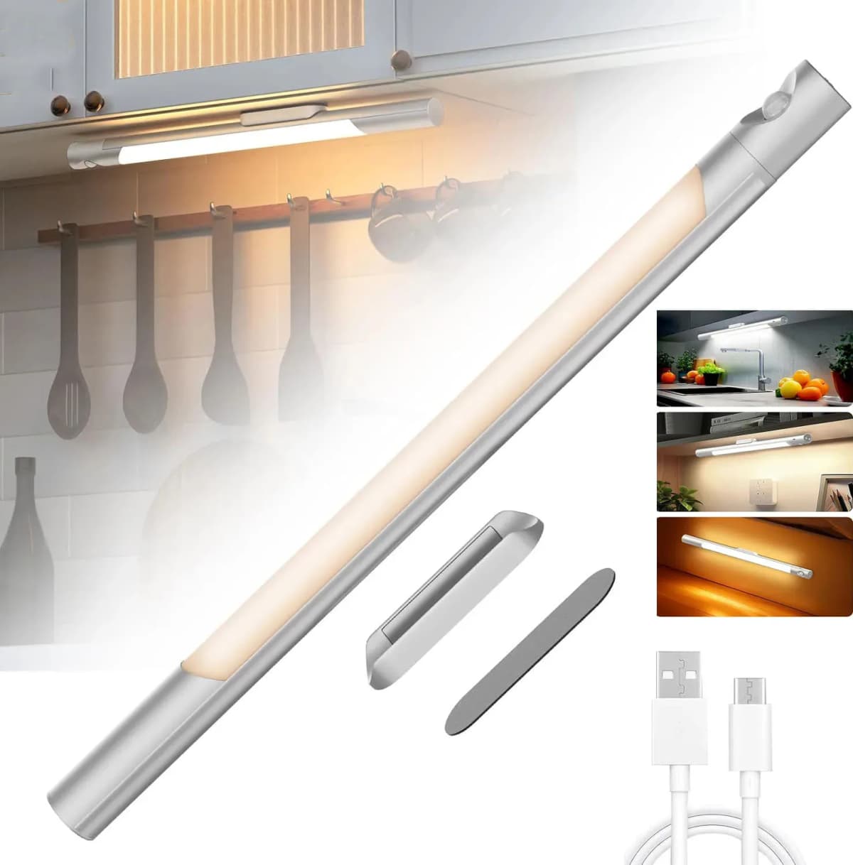LED Night Light With Sensor Movement Battery 3000mAh Rechargeable Night Lamp Magnetic For Room Kitchen Under Cabinet Lights