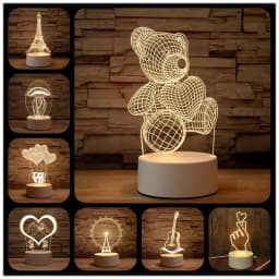 1pc USB Operated Night Light Creative 3D Acrylic Bedroom Bedside LED Table Lamp Ornaments Christmas Holiday Birthday Event Gift
